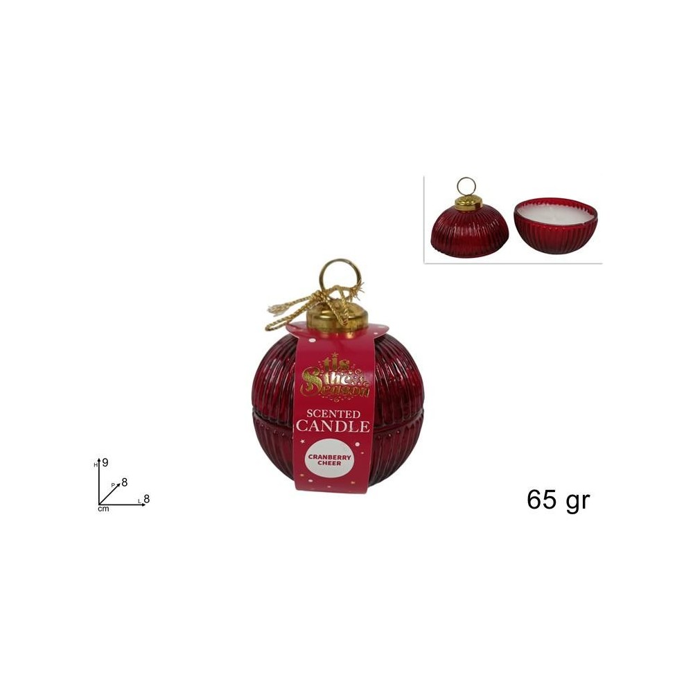 PALLA VETRO ROSSA COFANETTO 8CM CON CANDELA PROFUMATA